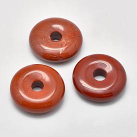 Natural Red Jasper Pendants, Donut/Pi Disc