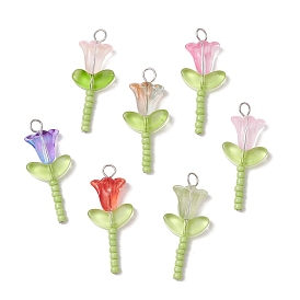 Стеклянные подвески, тупли, с 304 штифтами из нержавеющей стали с плоской головкой и бисером, cmешанных цветов