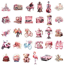 60Pcs Retro Pink PVC Waterproof Stickers Set, Adhesive Label Stickers, for Water Bottles, Laptop, Luggage, Cup, Computer, Mobile Phone, Skateboard, Guitar Stickers