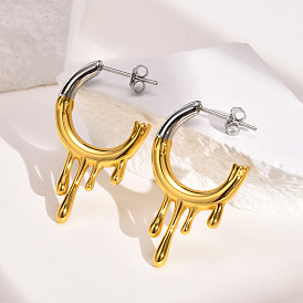 Fashionable Titanium Steel C-Shaped Irregular Water Drop Earrings for Women