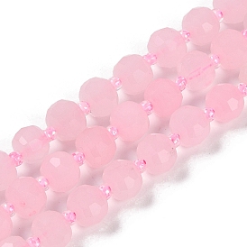 Natural Rose Quartz Beads Strands, Faceted, Rondelle, with Seed Beads