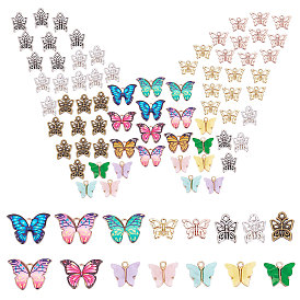 70Pcs 15 Style Alloy Acrylic Pendants, Printed Alloy Pendants with Enamel, Tibetan Style Alloy Pendants, Butterfly Charms