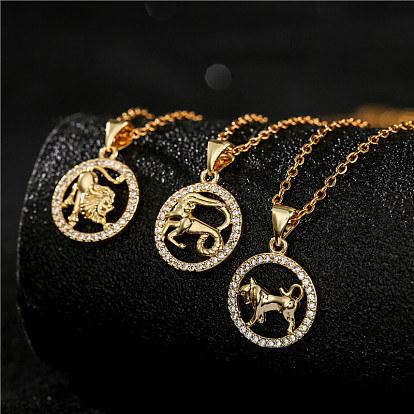 Australian ancient gold twelve constellation pendant necklace women's copper micro-inlaid jewelry