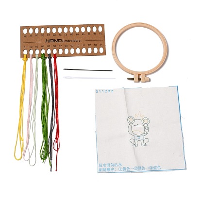 DIY Cartoon Animal Embroidery Sets, Including Imitation Bamboo Frame, Plastic & Alloy Pins, Cloth, Colorful Threads