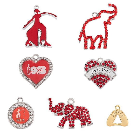 Pendentifs en alliage, avec l'émail, coeur & éléphant & danseuse & plat rond
