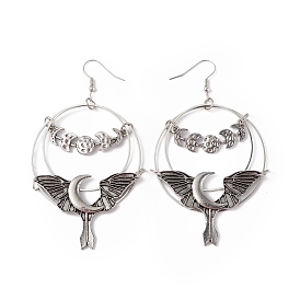 Bat with Moon Phase Alloy Dangle Earrings, Iron Halloween Jewelry for Women