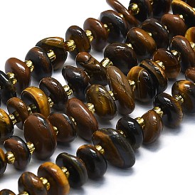 Natural Tiger Eye Beads Strands, with Seed Beads, Flat