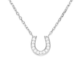 TINYSAND@ 925 Sterling Silver CZ Rhinestone Letter U Initial Pendant Necklaces, with Cable Chain and Lobster Claw Clasps, 18 inch