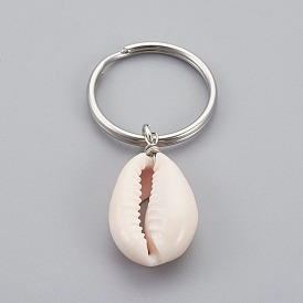 Cowrie Shell Keychain, with 316 Surgical Stainless Steel Keychain Clasps