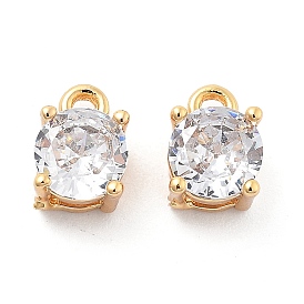 Brass Micro Pave Clear Cubic Zirconia Charms, Flat Round