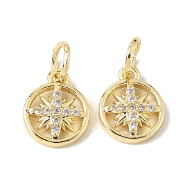 Brass Micro Pave Clear Cubic Zirconia Charms, Ring & Star Charms, Long-Lasting Plated, Cadmium Free & Lead Free, Rack Plating, E-Coating