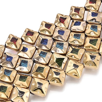 Стеклянные бусины с гальваническим покрытием , ромб, с золотым оттенком латуни