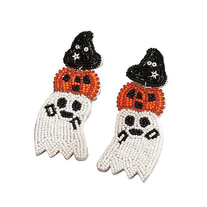 Черная шляпа в стиле Хэллоуина, серьги-гвоздики с тыквой и призраком из бисера для женщин