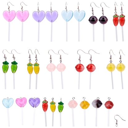DIY Dangle Earring Making Kits, with Lollipop Resin Pendants and Platinum Plated Brass Earring Hooks