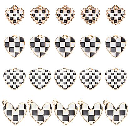 40Pcs 4 Styles Alloy Enamel Pendants, Cadmium Free & Nickel Free & Lead Free, Light Gold, Heart with Plaid