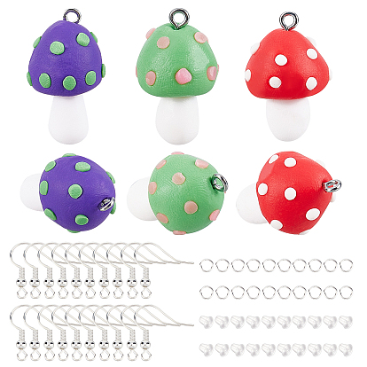 DIY Mushroom Dangle Earring Making Kits, Including Polymer Clay Pendants, Brass Earring Hooks