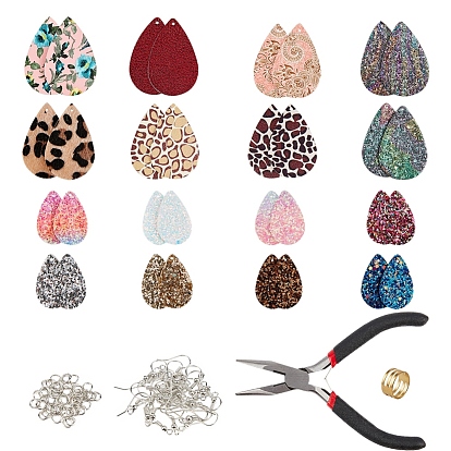 Fabrication de boucle d'oreille bricolage, avec pendentifs en cuir pu, 45 # coupe-fil en acier au carbone, anneaux de saut en laiton et crochets de boucle d'oreille et outil assistant