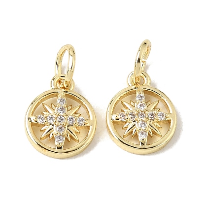 Brass Micro Pave Clear Cubic Zirconia Charms, Ring & Star Charms, Long-Lasting Plated, Cadmium Free & Lead Free, Rack Plating, E-Coating
