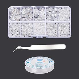 DIY Jewelry Bracelets Making Kits, Including Electroplate Glass Rondele Beads, Clear Elastic Crystal Thread 410 Stainless Steel Pointed Tweezers
