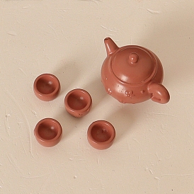 Resin Teapot & Tea Cup Set Model, Micro Landscape Home Dollhouse Accessories, Pretending Prop Decorations