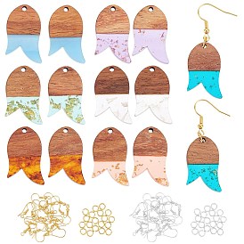 Kit de fabrication de boucles d'oreilles diy olycraft, y compris les pendentifs en résine de poisson et en bois de noyer, crochets de boucle d'oreille en fer et anneaux de saut ouverts