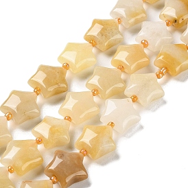 Natural Yellow Aventurine Beads Strands, with Seed Beads, Star