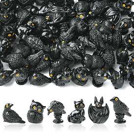 60Pcs 6 Styles Resin Animal Display Decoration, Micro Landscape Dollhouse Accessories, Pretending Prop Decorations, Black