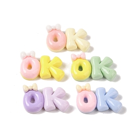 Opaque Resin Decoden Cabochons, Candy Color Word OK with Bowknot