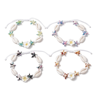 Браслеты из бисера для женщин с морскими звездами и плюмерией, синтетической бирюзой, натуральными ракушками каури и бусинами из полимерной глины