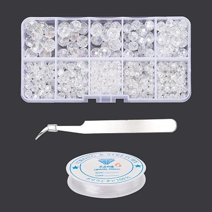 DIY Jewelry Bracelets Making Kits, Including Electroplate Glass Rondele Beads, Clear Elastic Crystal Thread 410 Stainless Steel Pointed Tweezers