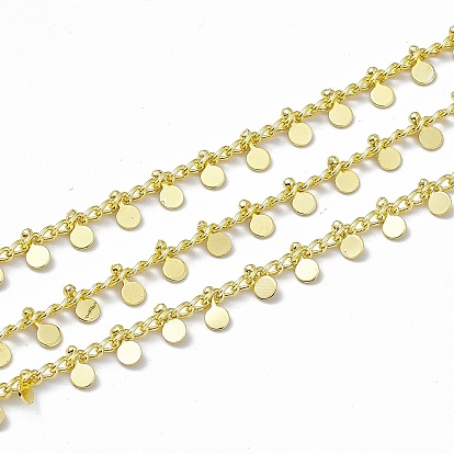 Латунные цепочки ручной работы, с плоскими круглыми прелести, пайки, с катушкой