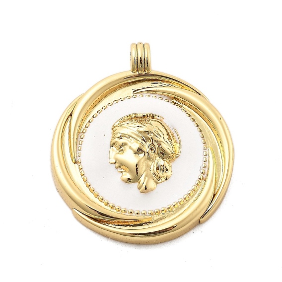 Латунь эмаль подвески, без свинца и без кадмия, долговечный, плоский круглый с человеческим лицом, стойки покрытие, реальный 18 k позолоченный