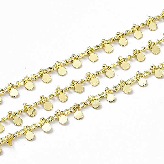 Латунные цепочки ручной работы, с плоскими круглыми прелести, пайки, с катушкой