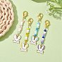 4Pcs 4 Colors Rabbit Head Alloy Enamel Pendant Decorations, with Glass Seed Beads