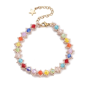 Bicone Woven Glass Beaded Bracelets for Women, with Golden Alloy Star Charms & Seed Beads