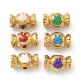 Ion Plating(IP) 304 Stainless Steel Beads, with Enamel, Real 18K Gold Plated, Candy with Rabbit Head