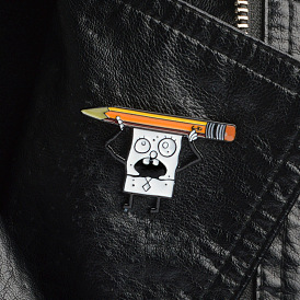 Adorable Squarepants Pin with Pencil - Cartoon Inspired Accessory