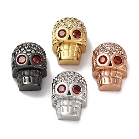 Skull Shape Brass with Cubic Zirconia Beads, Cadmium Free & Lead Free, Long-Lasting Plated