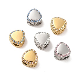 304 Stainless Steel European Beads, Large Hole Beads, with Rhinestone, Teardrop