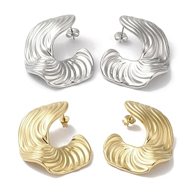 304 Stainless Steel Stud Earrings for Women, Wave Ring