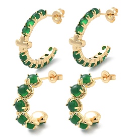 Серьги-гвоздики из латуни и зеленого стекла, c-образный