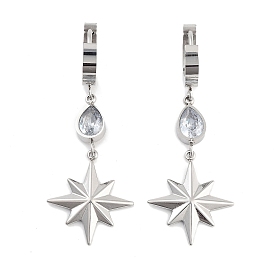 Star 304 Stainless Steel Dangle Earrings, Teardrop Glass Hoop Earrings for Women