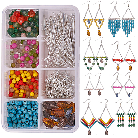 SUNNYCLUE DIY Earring Making, with Natural/Synthetic Gemstone Beads, Iron Cable Chains, Silver-color Iron Eye Pin and Brass Earring Hooks