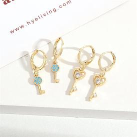 Fashionable Cross Key Earrings with Zircon Stones for Women