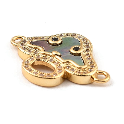 Rack Plating Brass Micro Pave Clear Cubic Zirconia Connector Charms, Mushroom Links with Freshwater Shell, Long-Lasting Plated, Lead Free & Cadmium Free
