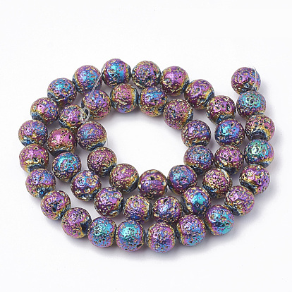 Electroplated Natural Lava Rock Beads Strands, Round, Bumpy
