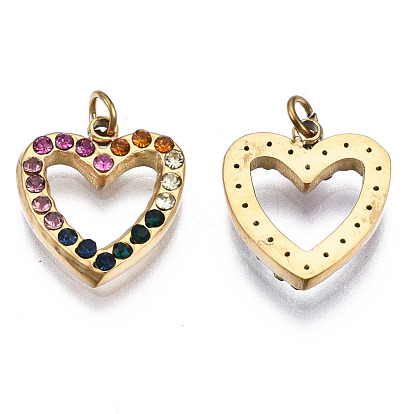 316 Surgical Stainless Steel Charms, with Jump Rings and Micro Pave Cubic Zirconia, Heart