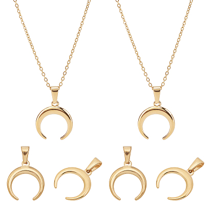 DIY 304 Stainless Steel Pendant Necklace Making Kits, Including Moon Pendants & Cable Chain Necklace Making