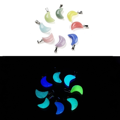 Синтетические подвески из светлого камня, светящиеся в темноте подвески-луны, цвет нержавеющей стали, защелки из нержавеющей стали