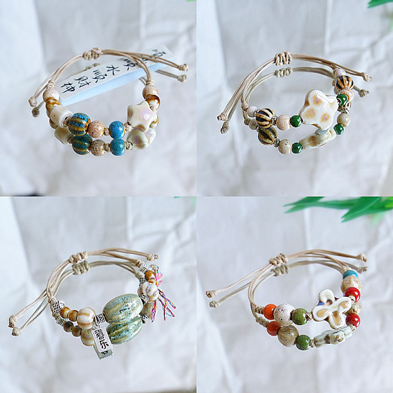 Керамические бусины плетеные браслеты из бисера, регулируемые плетеные браслеты из вощеного шнура для женщин